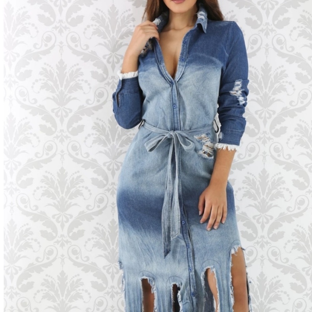 Raw Distressed Denim Dress
